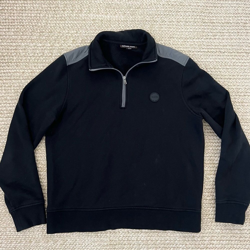 Michael kors mens long sleeve black half zip sweater jacket size large I245